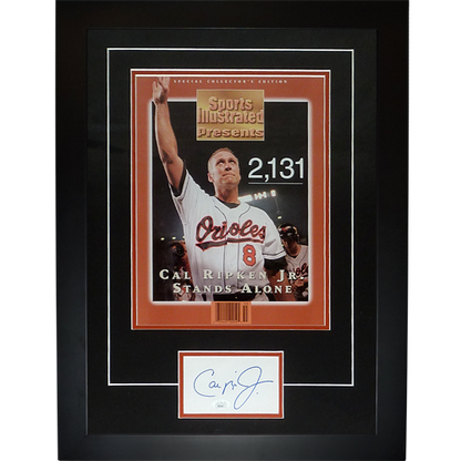 Cal Ripken Jr Autographed Baltimore Orioles (2131 Game) Sports Illustrated 11x14 Poster Deluxe Framed with Signature - JSA