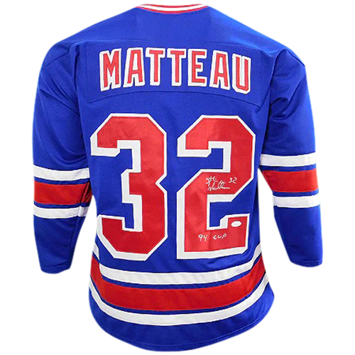 Stephane Matteau Autographed New York (Blue #32) Custom Jersey w/ 94' Cup - JSA