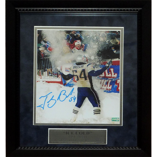 Tedy Bruschi Autographed New England Patriots (Snow) Deluxe Framed 8x10 Photo