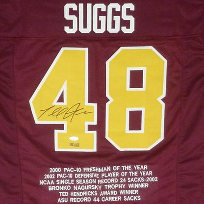 Terrell Suggs Autographed Arizona State Sun Devils (Maroon #48) STAT Jersey - JSA