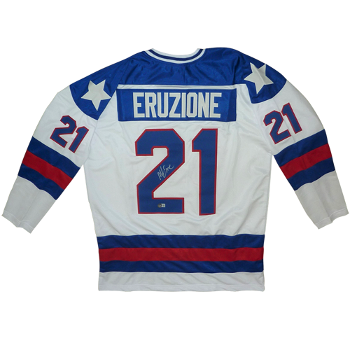 MIKE ERUZIONE SIGNED AUTOGRAPHED USA OLYMPIC JERSEY MIRACLE ON ICE 1980  GOLD