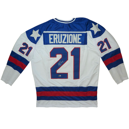 Mike Eruzione Autographed USA Hockey (White #21) Custom Stitched Jersey - Beckett