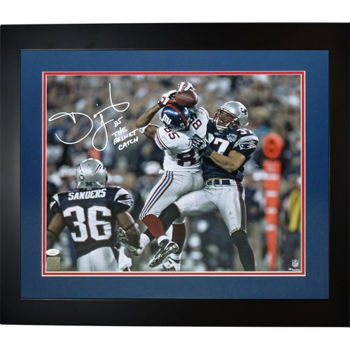 David Tyree Autographed New York Giants (SB XLII Catch) Deluxe Framed 16x20 Photo w/ The Helmet Catch - JSA