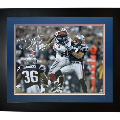 David Tyree Autographed New York Giants (SB XLII Catch) Deluxe Framed 16x20 Photo w/ The Helmet Catch - JSA