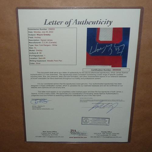 Wayne Gretzky Autographed New York Rangers (CCM White #99) Deluxe Framed Jersey - JSA Letter