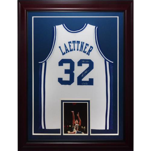 Christian Laettner Autographed Duke Blue Devils (White #32) Deluxe Framed Jersey w/ "The Shot , 3/28/92"