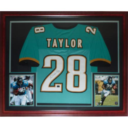 Fred Taylor Autographed Jacksonville Jaguars (Teal #28) Deluxe Framed Jersey