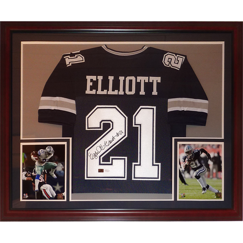 Ezekiel Elliott Autographed Dallas Cowboys (Blue #21) Deluxe Framed Jersey - JSA Witness