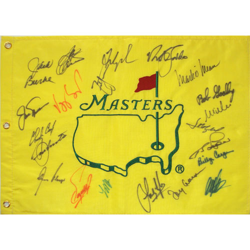 Masters Golf Pin Flag Autographed by 21 Former Champions #16