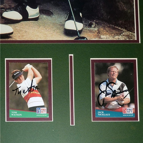 Jack Nicklaus, Ray Floyd, Arnold Palmer, Tom Watson (St. Andrews Bridge) Deluxe Framed Autographed Card Piece with 16x20 Photo