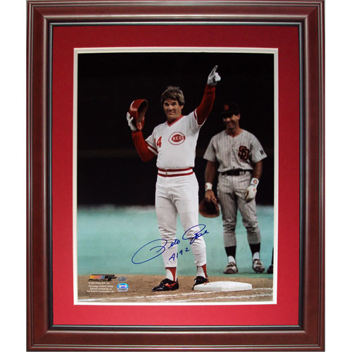 Pete Rose Autographed Cincinnati Reds (Pointing) Deluxe Framed 16x20 Photo w/ 