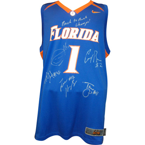 Florida Gators "Starting 5" (Brewer , Green , Horford , Humphrey , Noah) Autographed (Blue #1) Jersey w/ "Back-to-Back Champs"