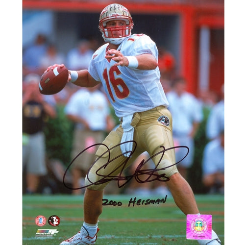 Chris Weinke Autographed FSU Florida State Seminoles (White Jersey) 8x10 Photo w/ "2000 Heisman"