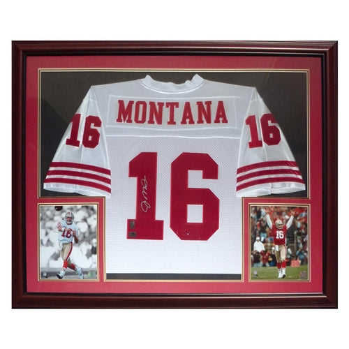 Joe Montana Autographed and Framed Green Notre Dame Jersey