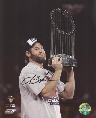 Lance Berkman Autographed St. Louis Cardinals (World Series Trophy) 8x10 Photo