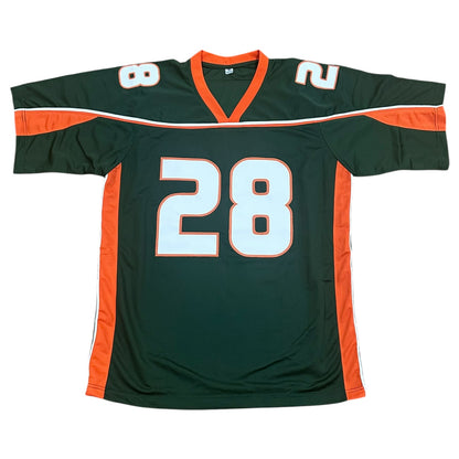 Clinton Portis Autographed Miami Hurricanes (Green #28) Custom Jersey - JSA