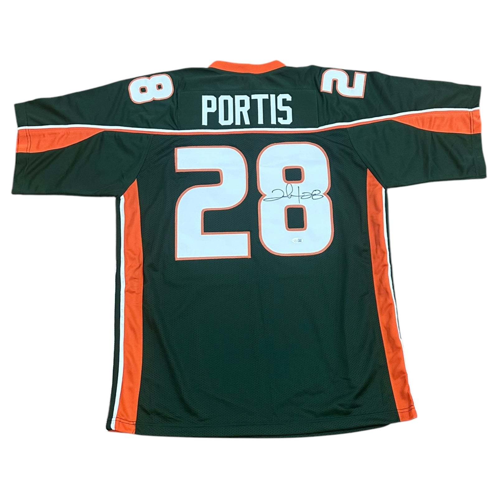 Clinton Portis Autographed Miami Hurricanes (Green #28) Custom Jersey - JSA