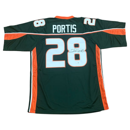 Clinton Portis Autographed Miami Hurricanes (Green #28) Custom Jersey - JSA