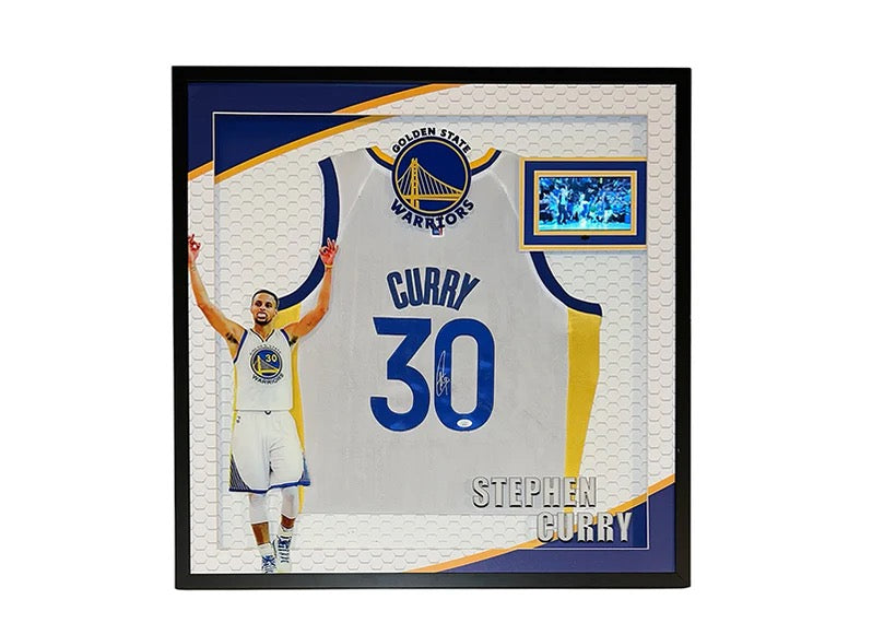 Stephen Curry Autographed Framed Deluxe Golden State Warriors Jersey - JSA