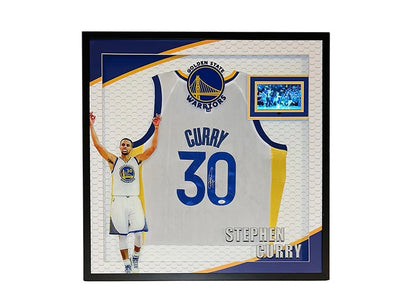 Stephen Curry Autographed Framed Deluxe Golden State Warriors Jersey - JSA