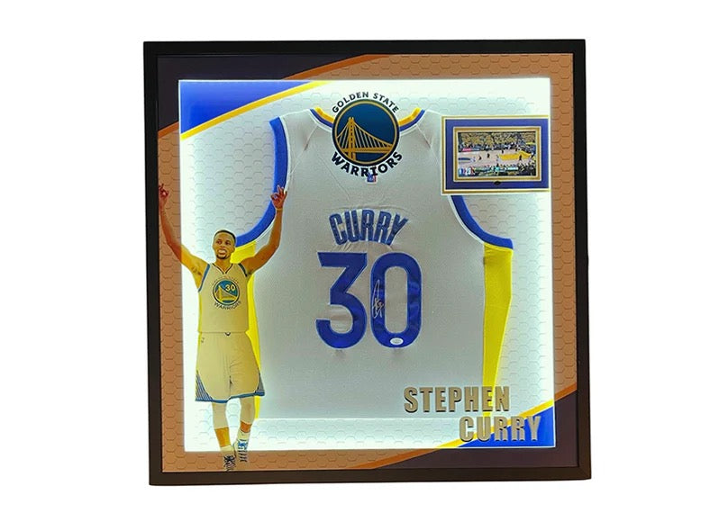 Stephen Curry Autographed Framed Deluxe Golden State Warriors Jersey - JSA