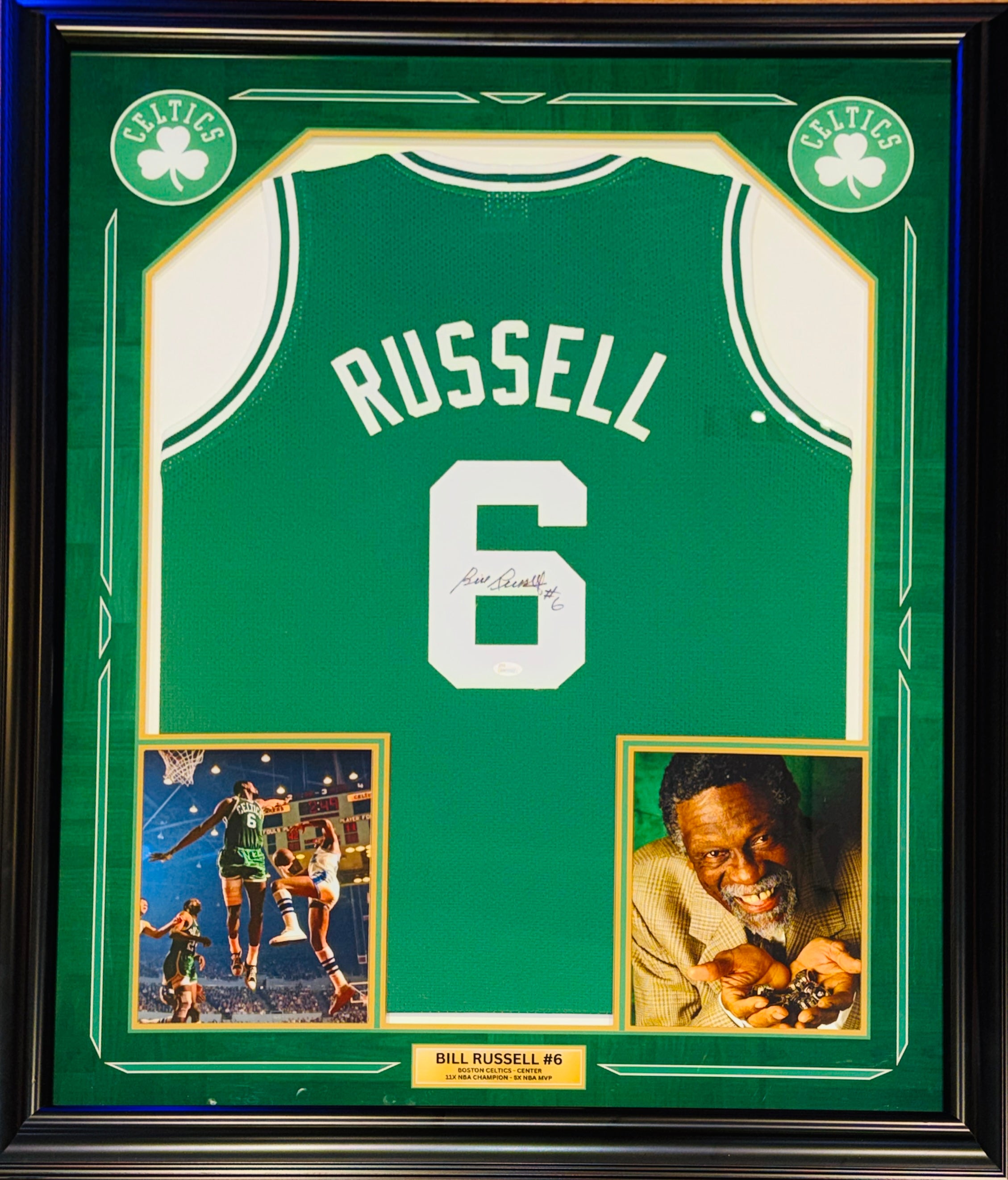 Bill Russell Autographed Boston Celtics Deluxe Framed Jersey - JSA