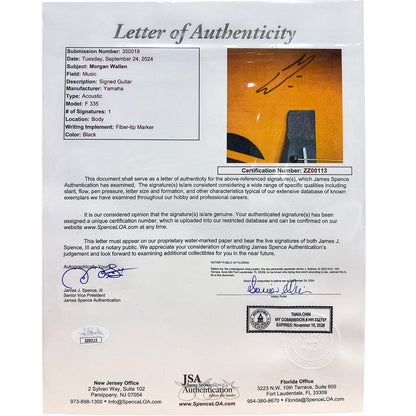 Morgan Wallen Autographed Acoustic Guitar on body - JSA Letter