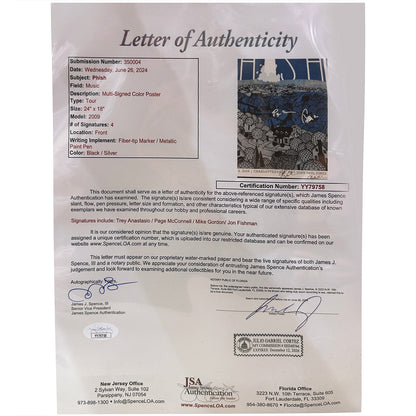 Phish Autographed Music Poster Deluxe Framed and signed by the Band - JSA Letter