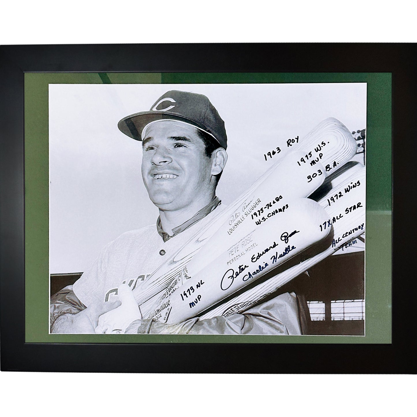 Pete Rose Autographed Framed 16x20 Photo with Multiple Inscriptions - JSA