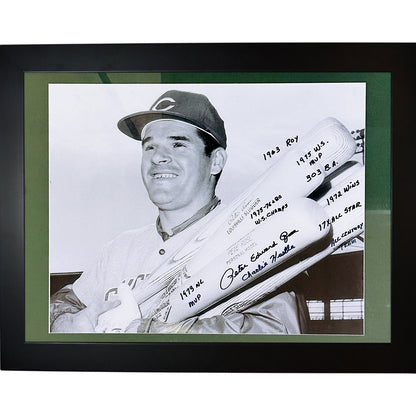 Pete Rose Autographed Framed 16x20 Photo with Multiple Inscriptions - JSA