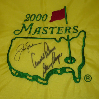Jack Nicklaus, Arnold Palmer And Gary Player Autographed Masters Golf Pin Flag in Center - JSA Full Letter