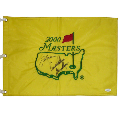 Jack Nicklaus, Arnold Palmer And Gary Player Autographed Masters Golf Pin Flag in Center - JSA Full Letter