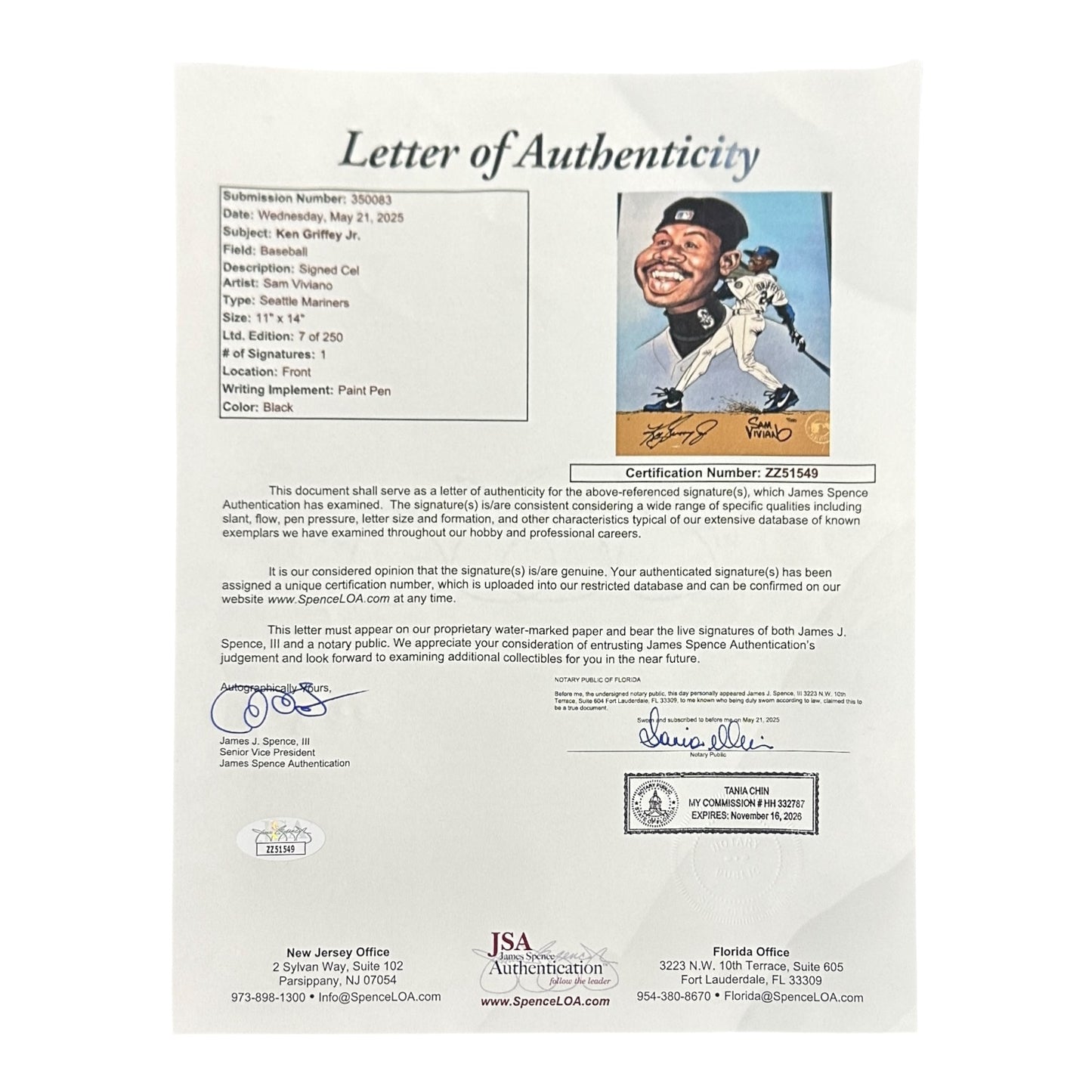 Ken Griffey Jr. Autographed Framed 20x25 Cello Picture (JSA)