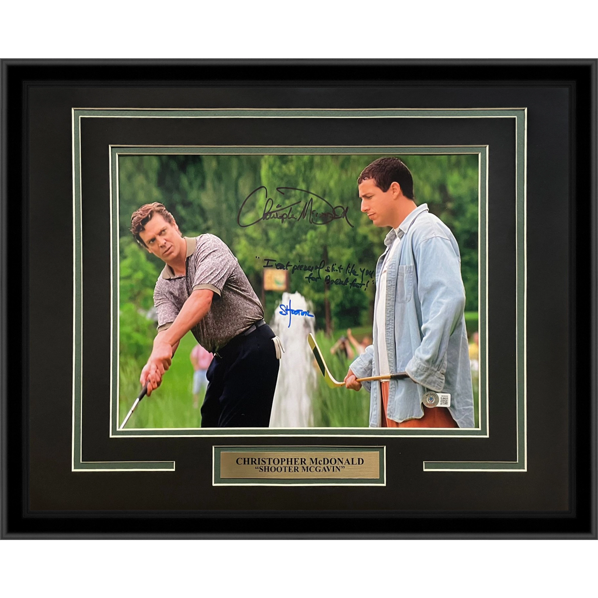 Christopher McDonald Shooter McGavin Autographed Happy Gilmore Deluxe Framed 11x14 Photo w/ Long Quote (Signed in Blue) - Beckett