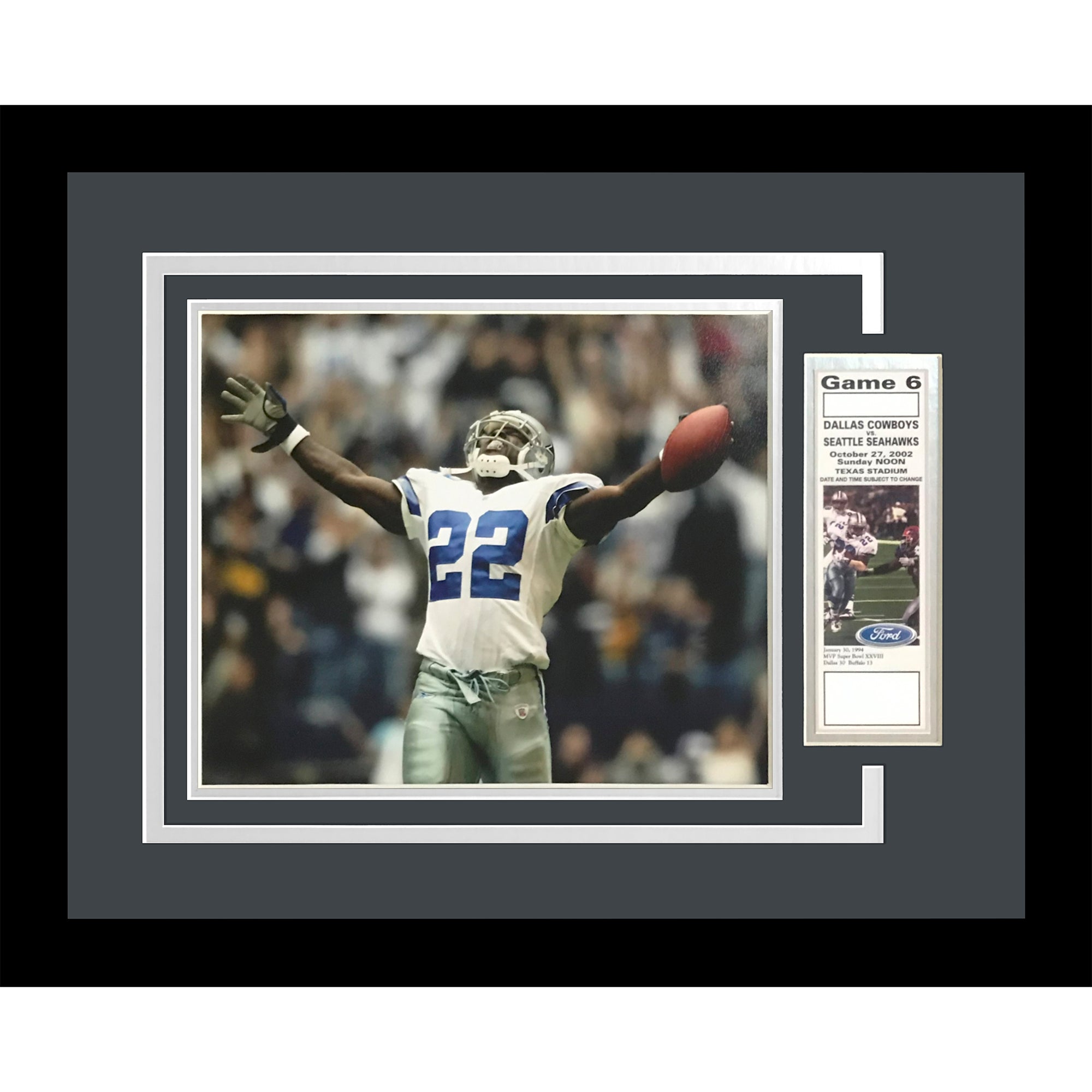 Emmitt Smith Record Breaking Game Dallas Cowboys 8x10 Photo Deluxe Framed with Replica Game Ticket