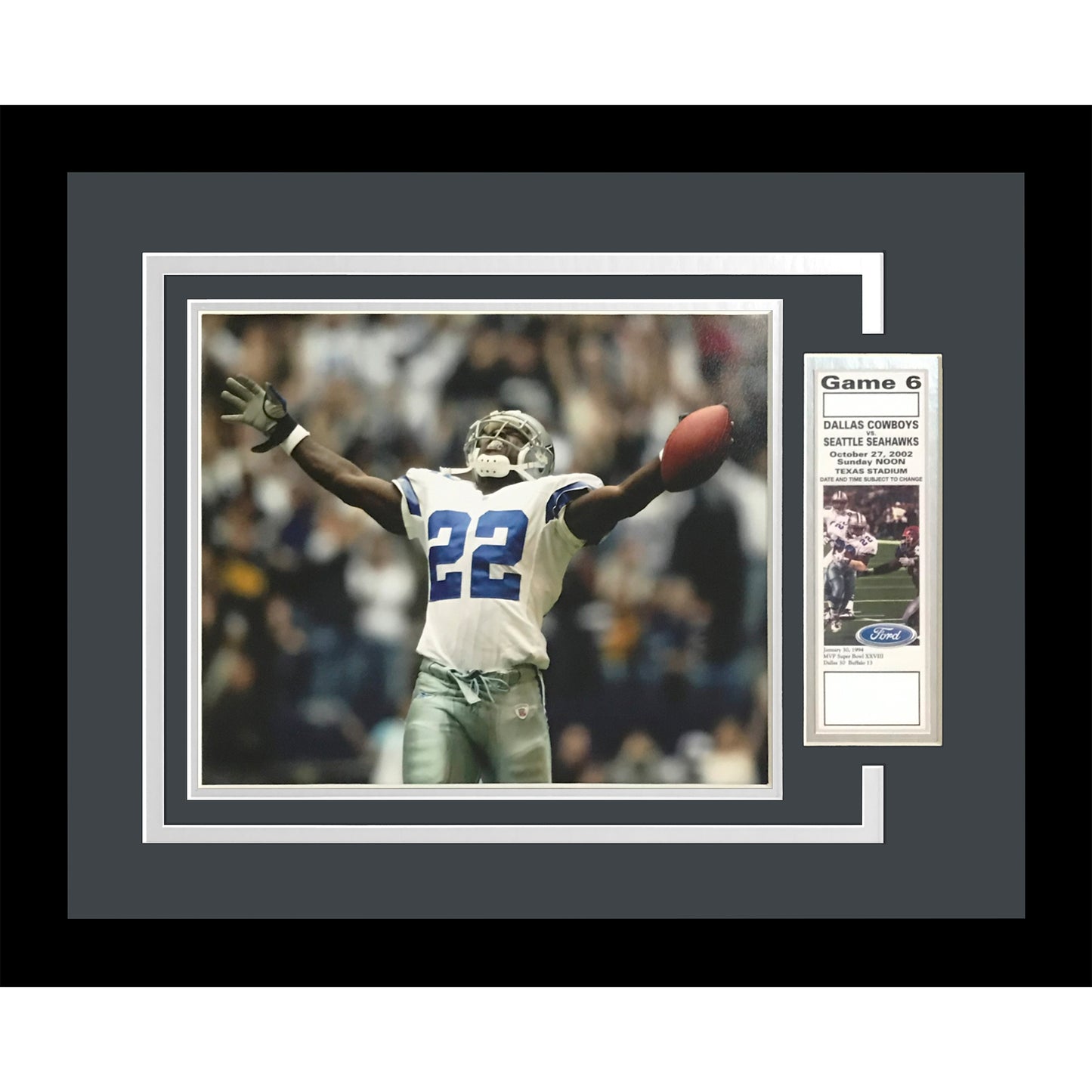 Emmitt Smith Record Breaking Game Dallas Cowboys 8x10 Photo Deluxe Framed with Replica Game Ticket