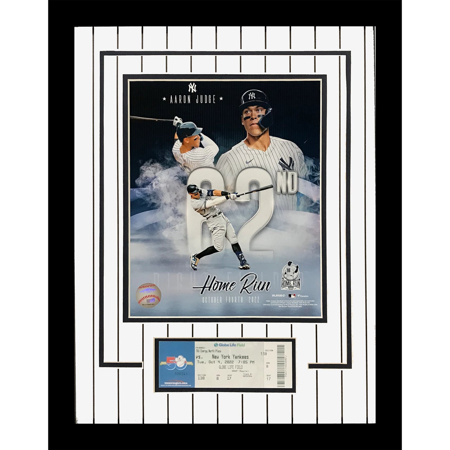 Aaron Judge 62 Home Run New York Yankees 8x10 Photo Deluxe Framed with Replica Game Ticket