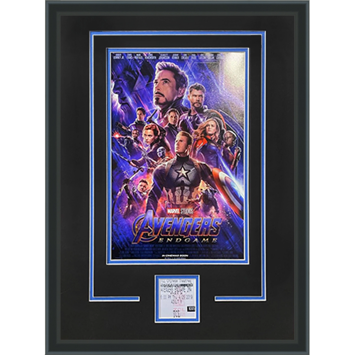 Avengers Endgame 11x14 Movie Poster Deluxe Framed with Replica Debut Movie Ticket