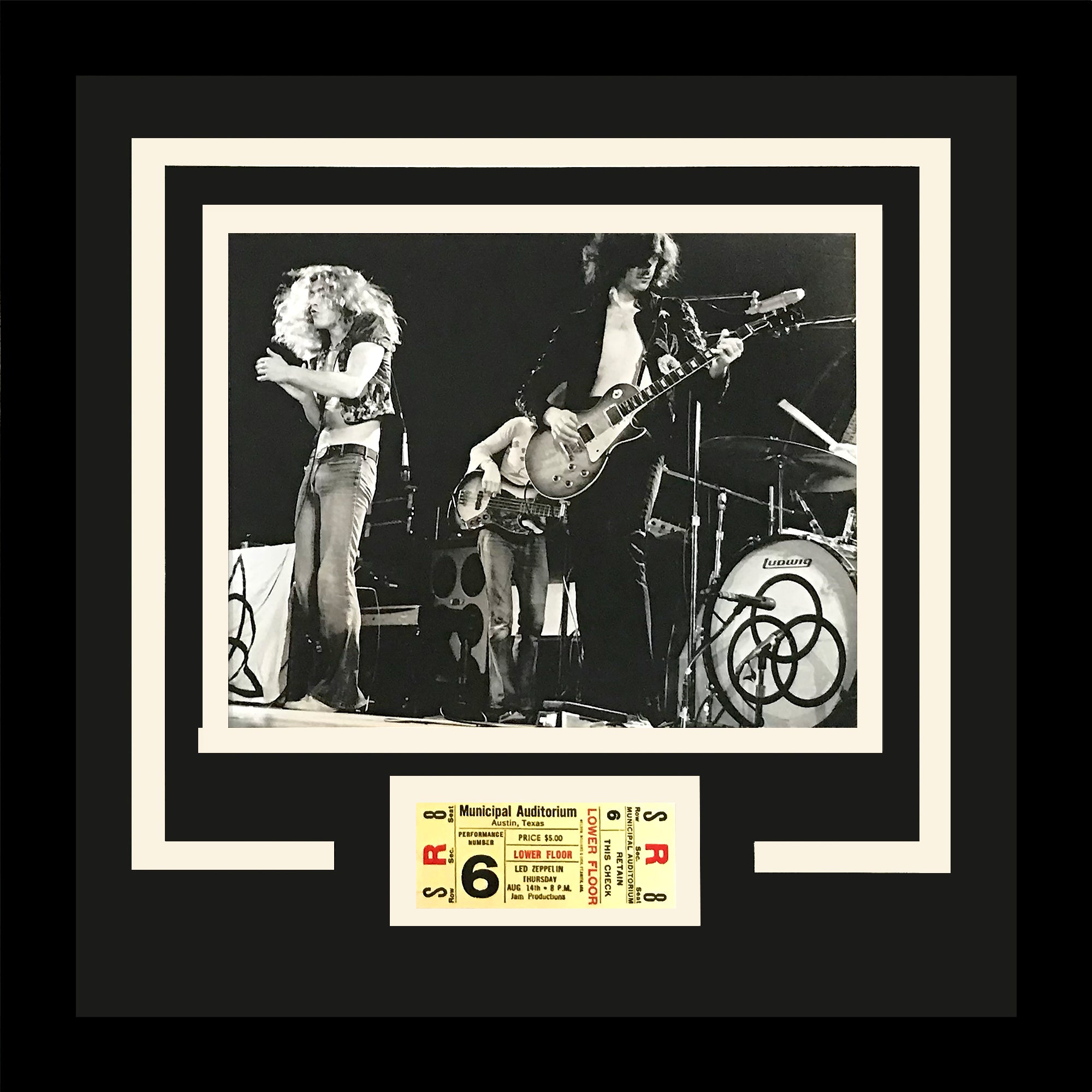 Led Zeppelin Austin 8x10 Photo Deluxe Framed with Replica Concert Ticket