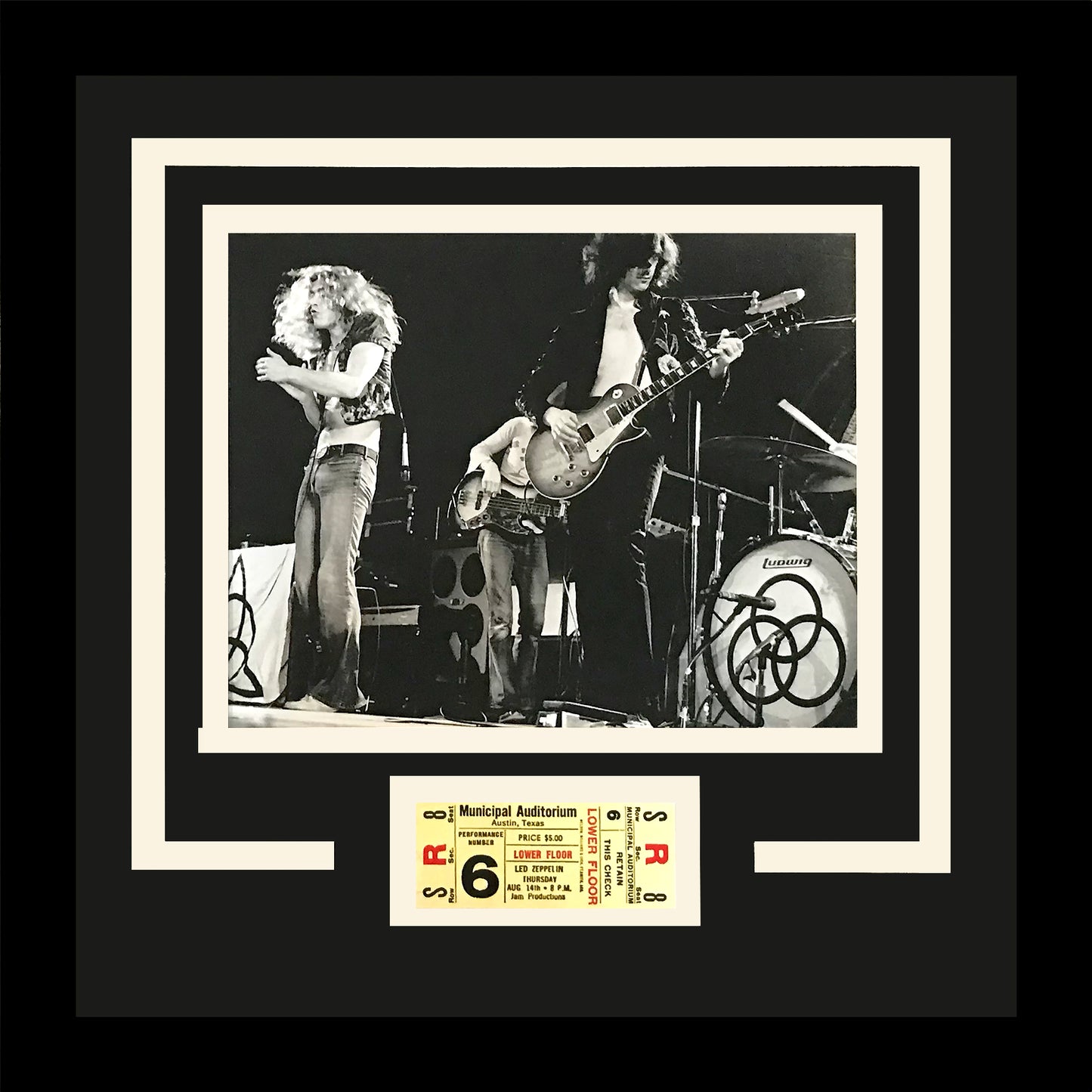 Led Zeppelin Austin 8x10 Photo Deluxe Framed with Replica Concert Ticket