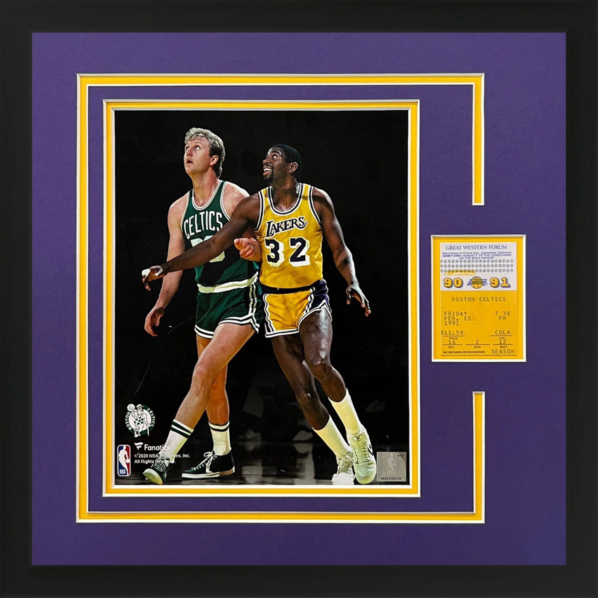 Magic Johnson Lakers And Larry Bird Celtics 8x10 Photo Deluxe Framed with Replica Ticket from Final Game Together