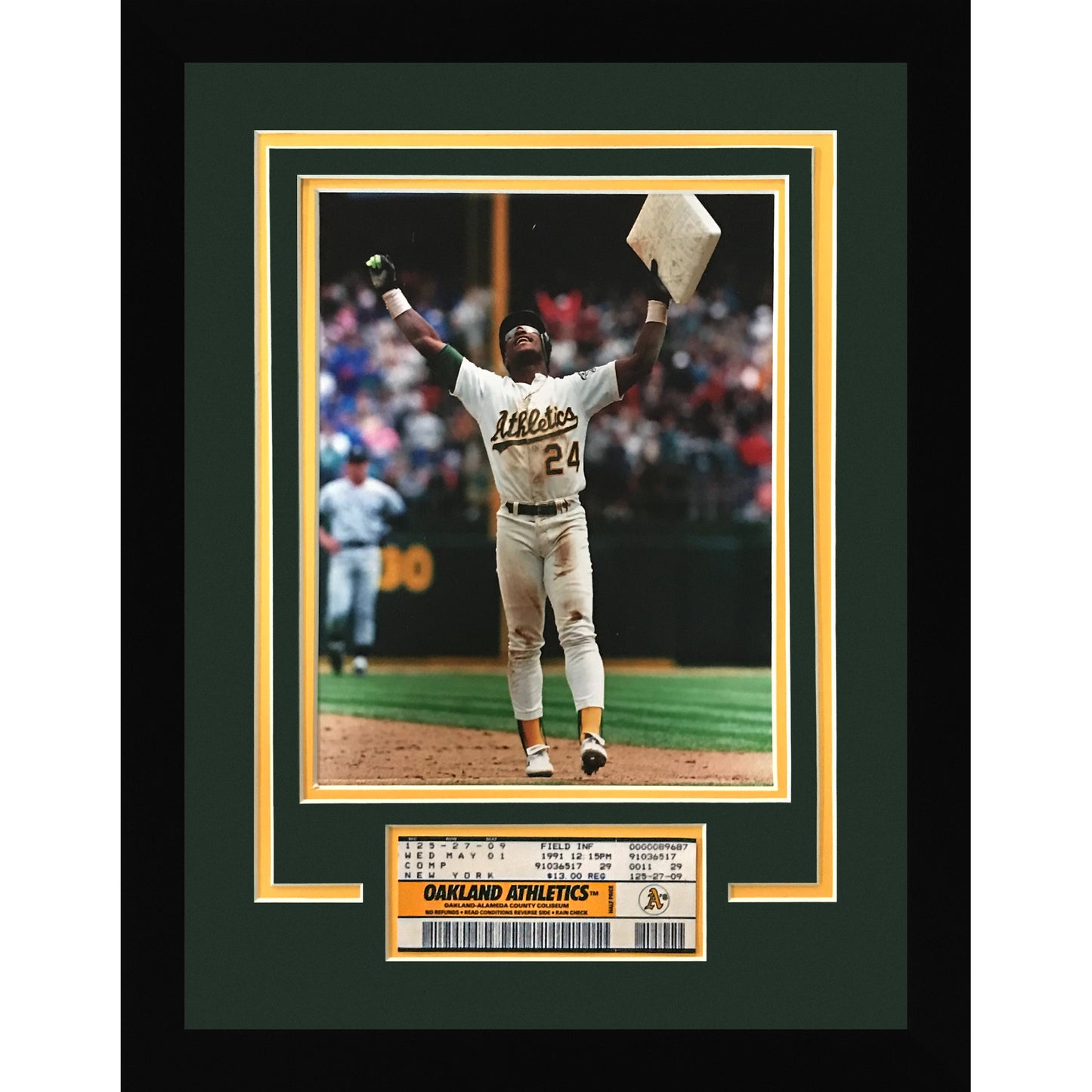 Rickey Henderson Stolen Base Record Oakland A's 8x10 Photo Deluxe Framed with Replica Game Ticket