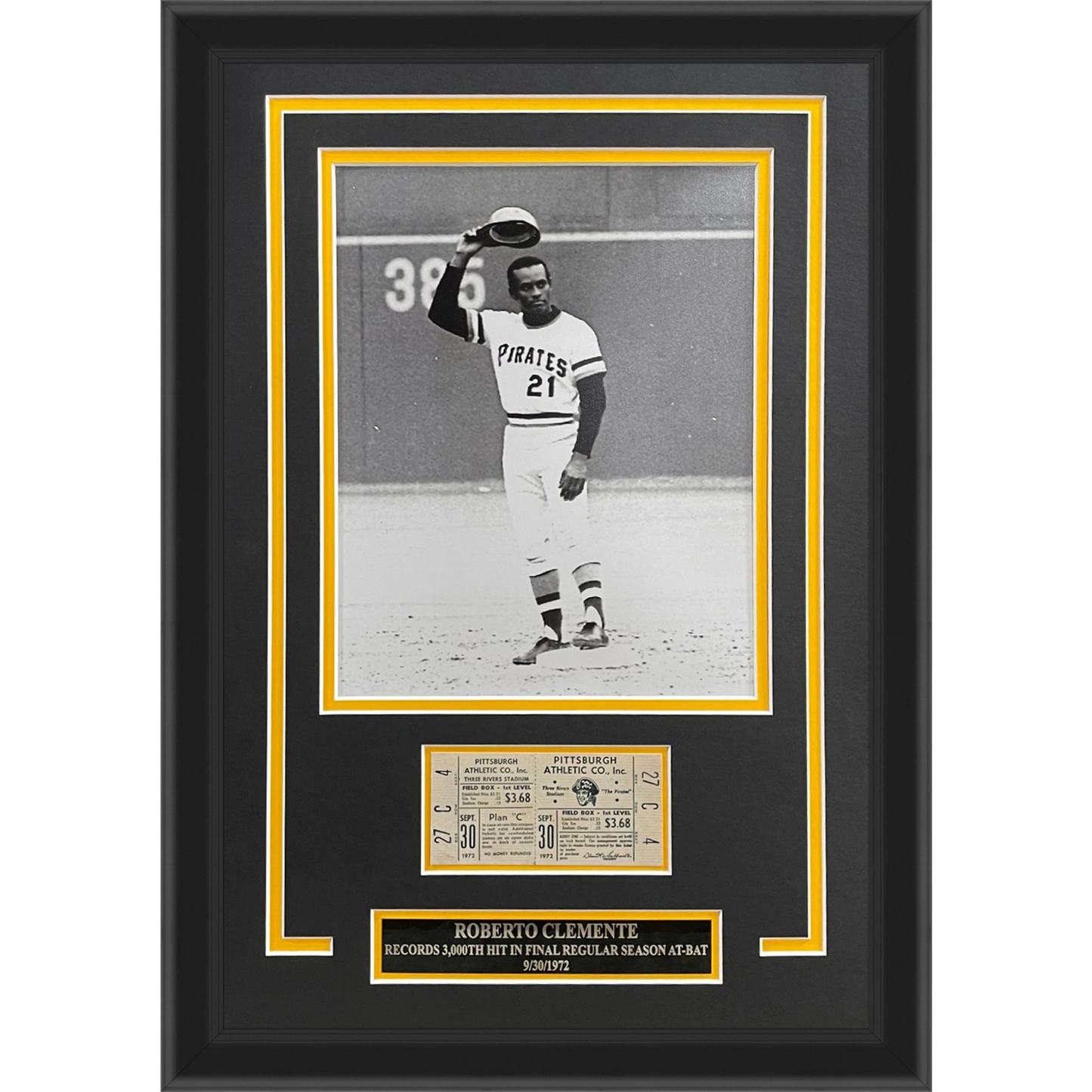 Roberto Clemente Pittsburgh Pirates 3000th Hit Game 8x10 Photo Deluxe Framed with Replica Game Ticket