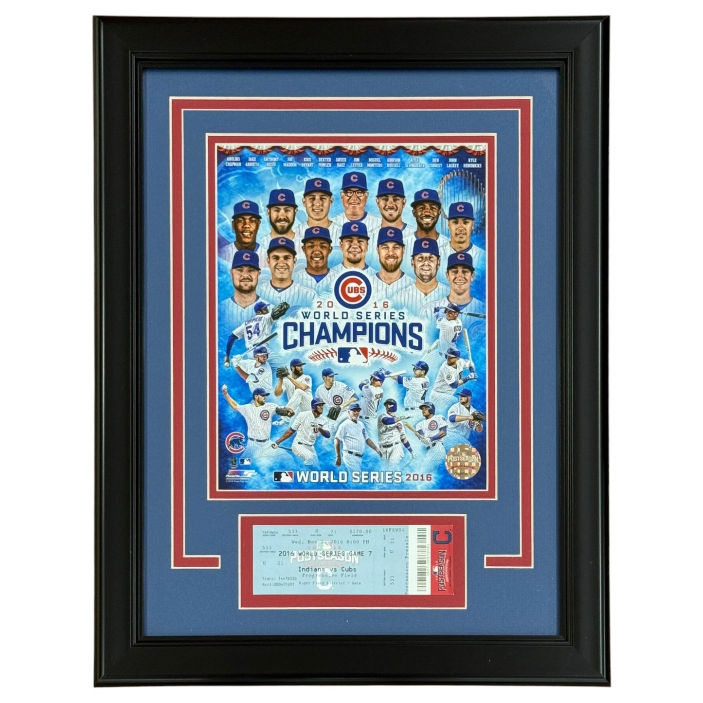 Chicago Cubs 2016 World Series Champs 8x10 Photo Deluxe Framed with Replica Game Ticket