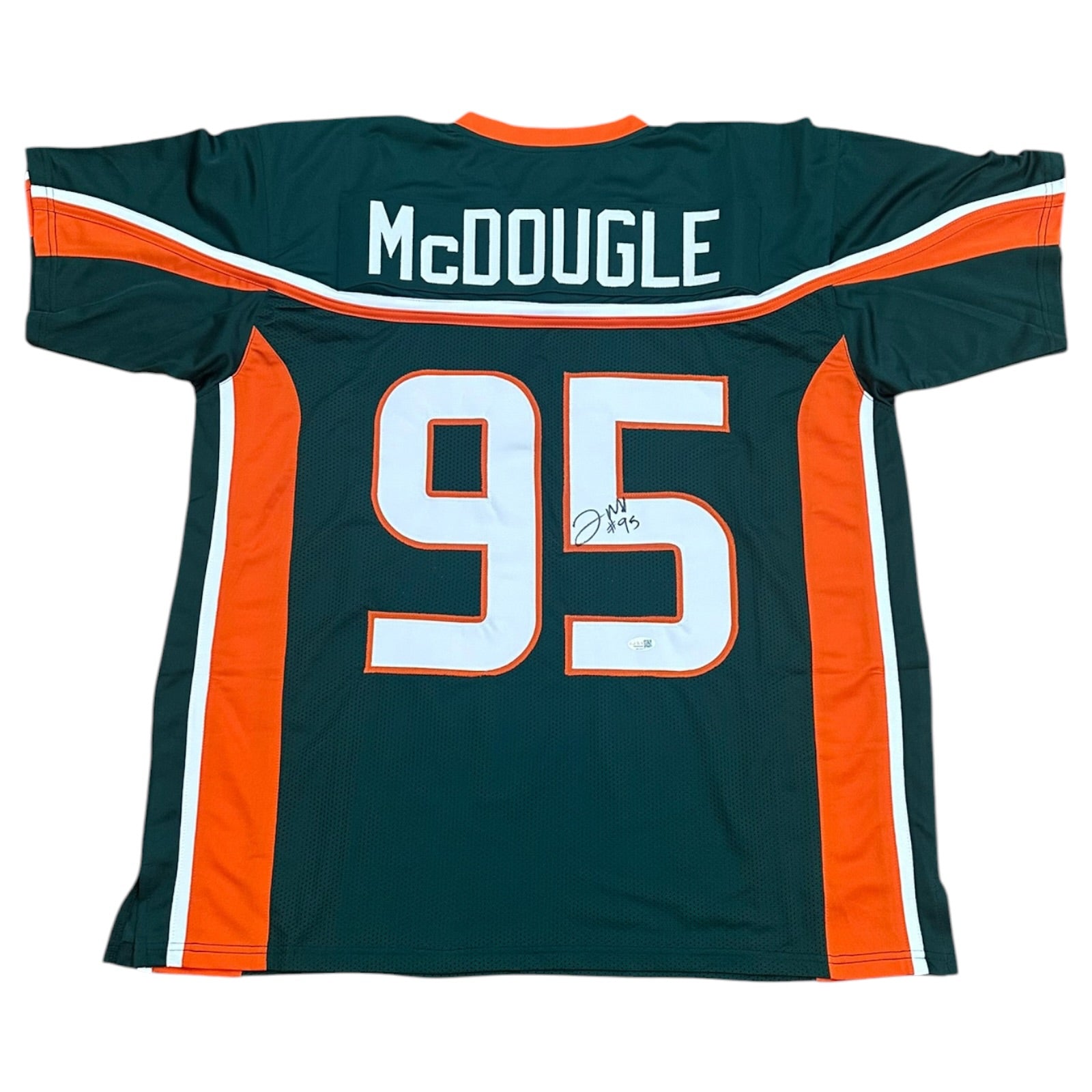 Jerome McDougle Autographed Miami Hurricanes (Green #96) Custom Stitched Jersey - JSA