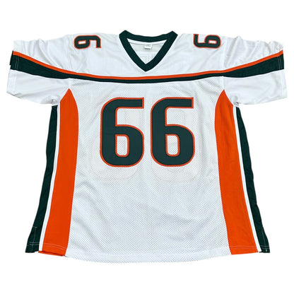 Brett Romberg Autographed Miami Hurricanes (White #66) Custom Stitched Jersey - JSA