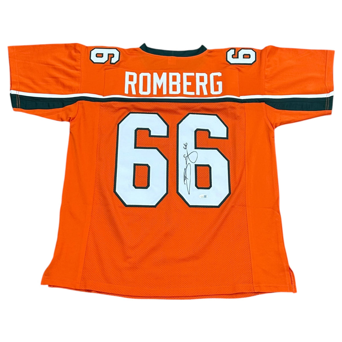 Brett Romberg Autographed Miami Hurricanes (Orange #66) Custom Stitched Jersey - JSA