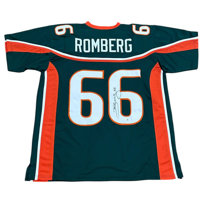 Brett Romberg Autographed Miami Hurricanes (Green #66) Custom Stitched Jersey - JSA
