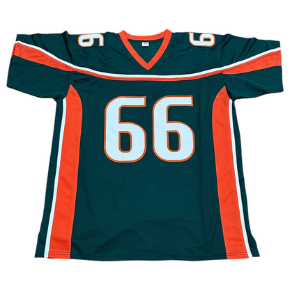 Brett Romberg Autographed Miami Hurricanes (Green #66) Custom Stitched Jersey - JSA