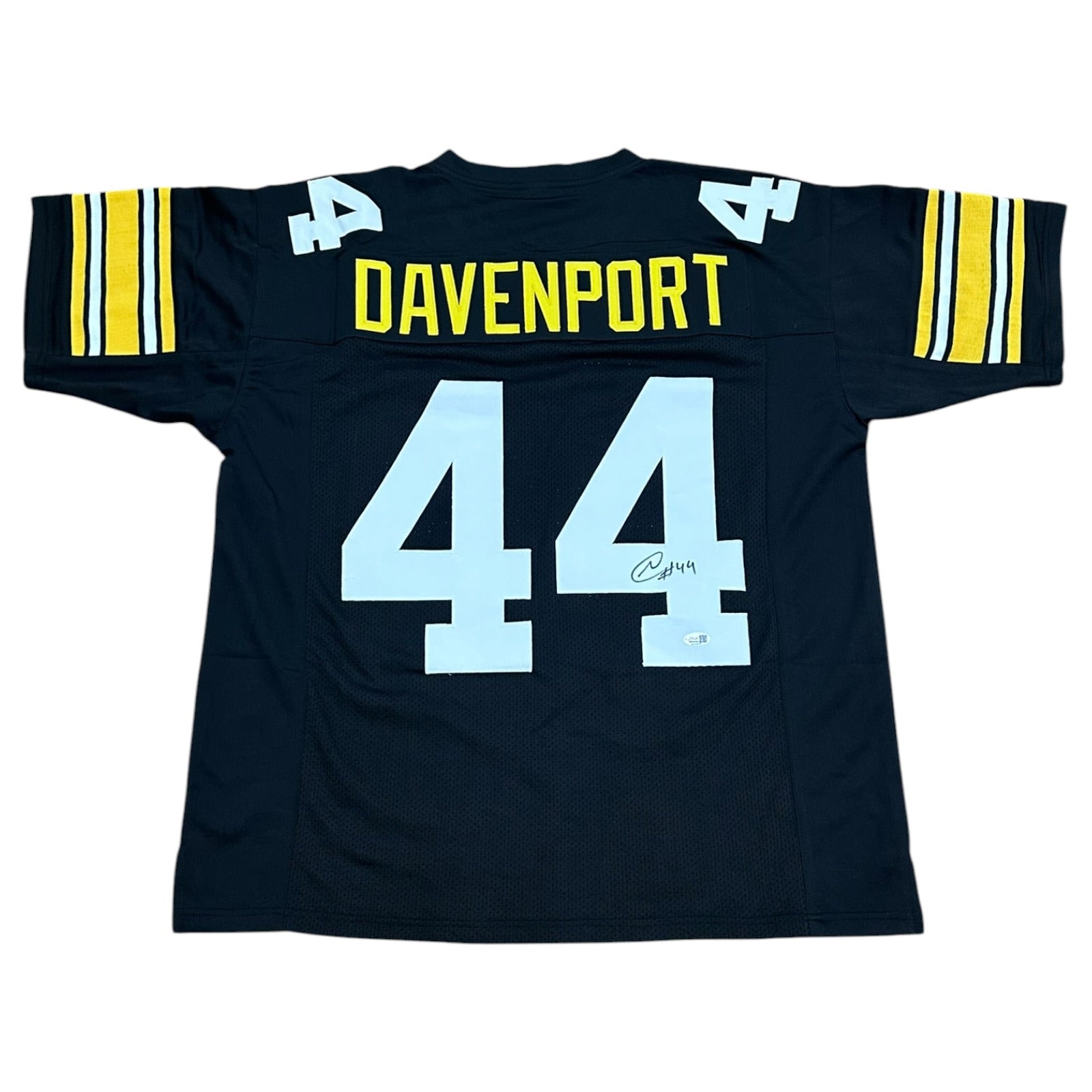 Najeh Davenport Autographed Pittsburgh (Black #44) Custom Stitched Jersey - JSA